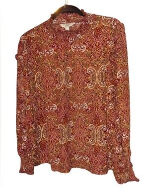 Standard Surplus NWOT Paisley Mandala Red Orange Yellow Ruffled Sleeves Large